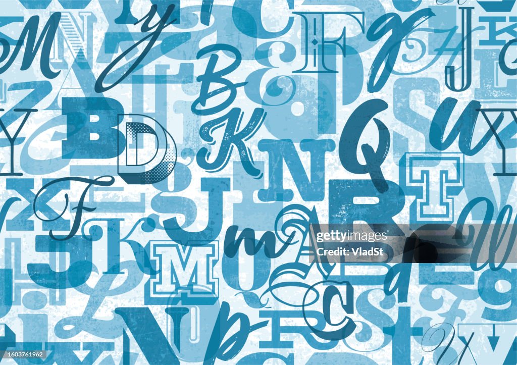 Letras del alfabeto Tipografía ABC Patrón sin costuras Fondo grunge