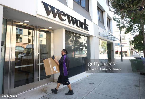 FedEx driver makes a delivery to a WeWork office on August 09, 2023 in Berkeley, California. New York-based workspace-sharing company WeWork says it...