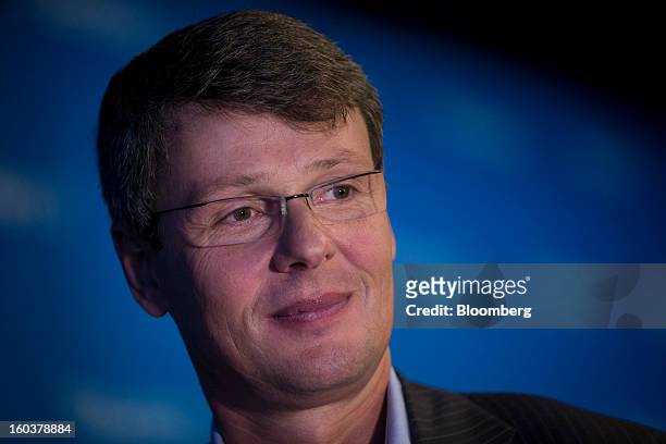 Thorsten Heins, chief executive officer of BlackBerry, speaks after the launch of the BlackBerry 10 in New York, U.S., on Wednesday, Jan. 30, 2013....