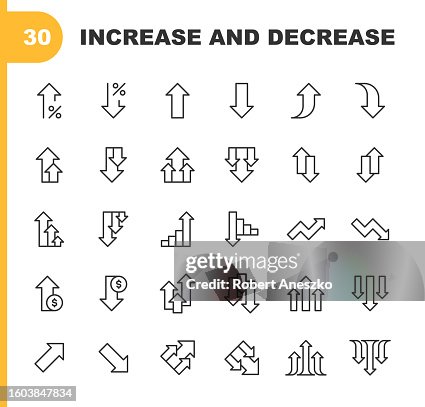 Increase and Decrease Line Icons. Editable Stroke, Contains such icons as Arrow, Chart, Diagram, Finance and Economy, Direction, Graph, Growth, Interest Rate, Investment, Performance, Planning, Sharing, Stock Market Data, Success, Traffic. Increase and Decrease Line Icons. Editable Stroke, Contains such icons as Arrow, Chart, Diagram, Finance and Economy, Direction, Graph, Growth, Interest Rate, Investment, Performance, Planning, Sharing, Stock Market Data, Success, Traffic.