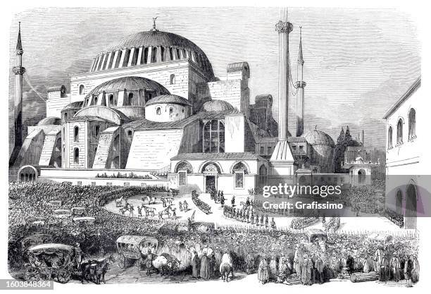 hagia sophia moschee in istanbul türkiye 1854 - hagia sophia stock-grafiken, -clipart, -cartoons und -symbole