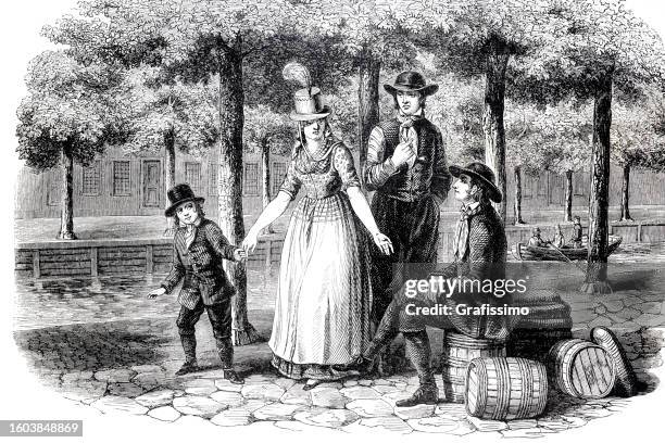 butter and cheese merchant from friesland netherlands 1854 - butter illustration handdrawn stock illustrations