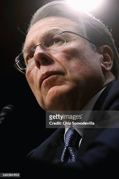 National Rifle Association Executive Vice President and Chief Executive Officer Wayne LaPierre testifies before the Senate Judiciary Committee during...