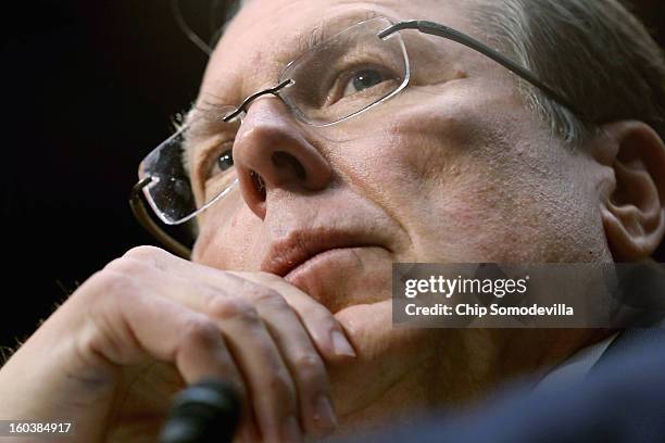 National Rifle Association Executive Vice President and Chief Executive Officer Wayne LaPierre testifies before the Senate Judiciary Committee during...