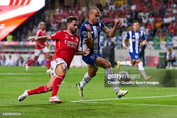 Rafa Silva of SL Benfica competes for the ball with Kepler Laveran Lima Ferreira 'Pepe' of FC Porto during the Portuguese SuperCup match between SL...