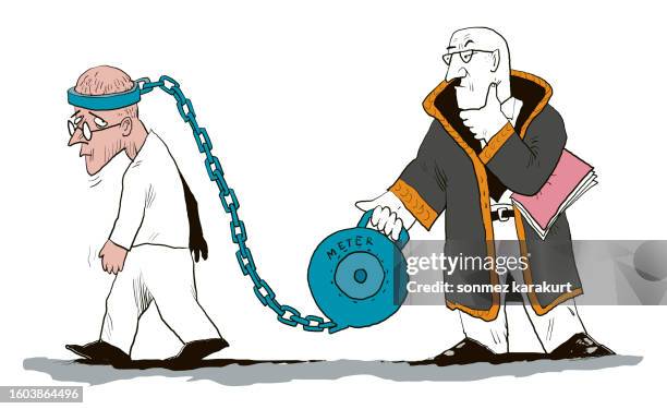 thought crime - ball and chain stock illustrations