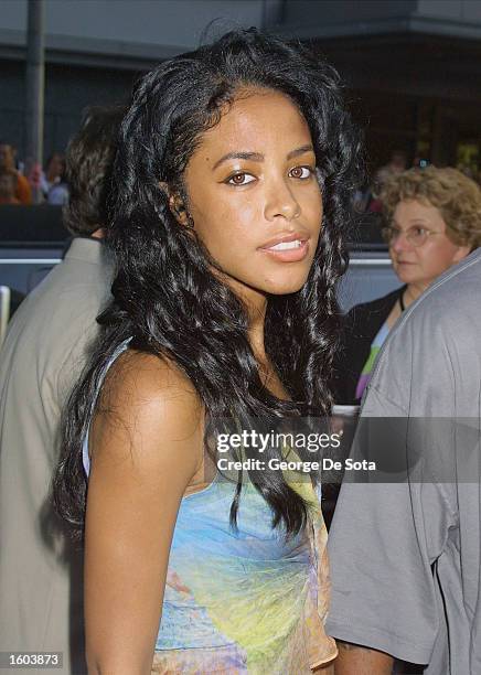 Singer Aaliyah attends the world premiere of the film "Planet of the Apes" July 23, 2001 at the Ziefield Theatre in New York City.