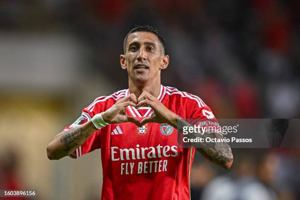 Angel Di Maria of SL Benfica celebrates after scores his sides first goal during the Supercopa de Portugal Final match between SL Benfica v FC Porto...