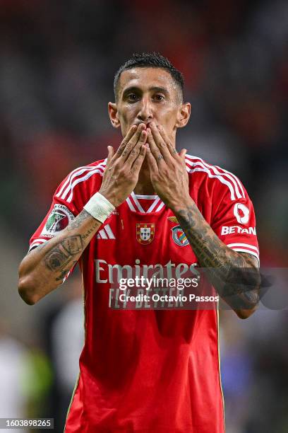 Angel Di Maria of SL Benfica celebrates after scores his sides first goal during the Supercopa de Portugal Final match between SL Benfica v FC Porto...