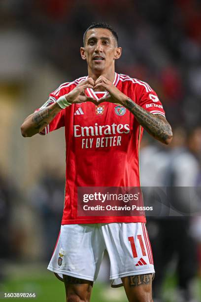 Angel Di Maria of SL Benfica celebrates after scores his sides first goal during the Supercopa de Portugal Final match between SL Benfica v FC Porto...