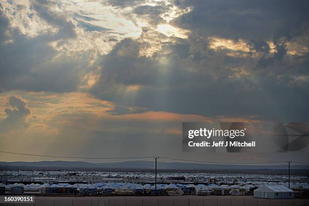 General view of the Za’atari refugee camp on January 30, 2013 in Za'atari, Jordan. Record numbers of refugees are fleeing the violence and bombings...