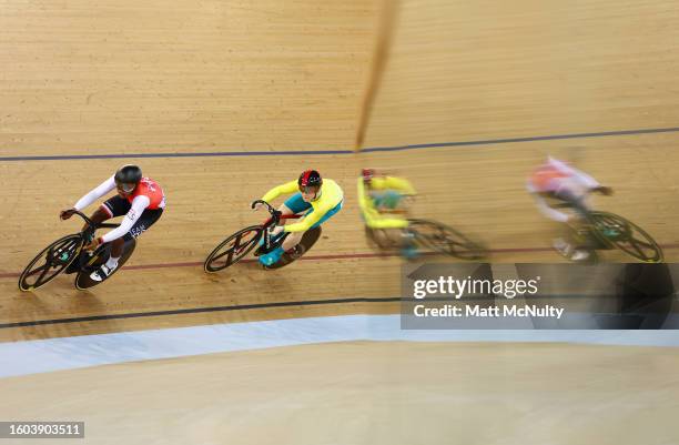 Syndel Samarooof Team Trinidad and Tobago competes with Ryan Tayte of Team Australia in the Men's Spring on day five of the 2023 Youth Commonwealth...