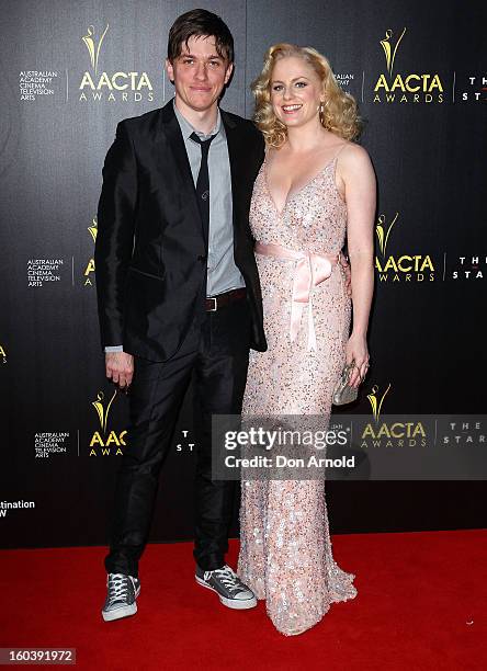 Abe Forsythe and Helen Dallimore arrive for the 2nd Annual AACTA Awards at The Star on January 30, 2013 in Sydney, Australia.