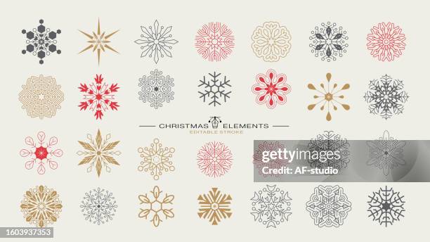 set of christmas snowflakes. line winter stars. editable strokes - snowflake stock illustrations