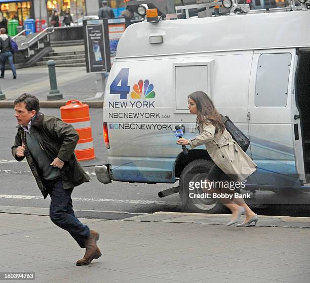 Michael J. Fox and Ana Nogueira on location for "Michael J. Fox Project" on January 30, 2013 in New York City.
