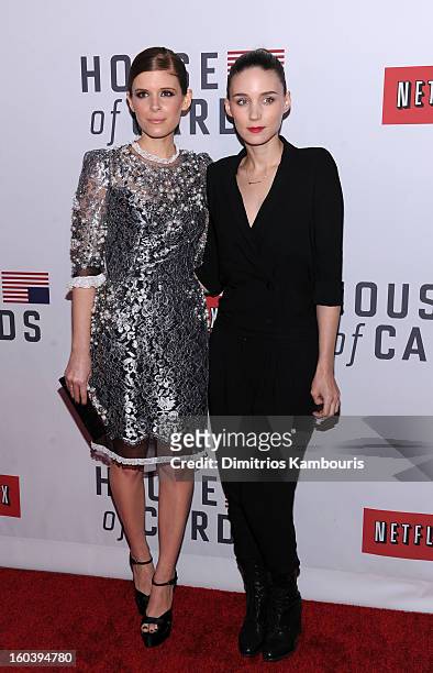 Kate Mara and Rooney Mara attend the Netflix's "House Of Cards" New York Premiere at Alice Tully Hall on January 30, 2013 in New York City.