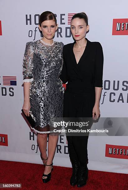 Kate Mara and Rooney Mara attend the Netflix's "House Of Cards" New York Premiere at Alice Tully Hall on January 30, 2013 in New York City.