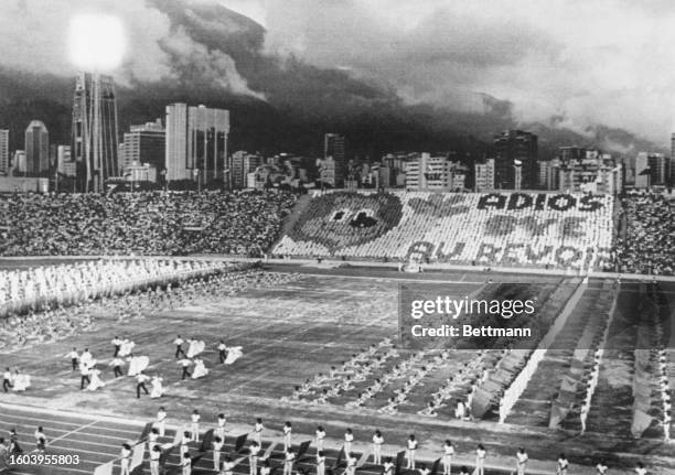 The closing ceremonies for the 9th Pan American Games held at the Olympic Stadium in Caracas, Venezuela, 29th August 1983.