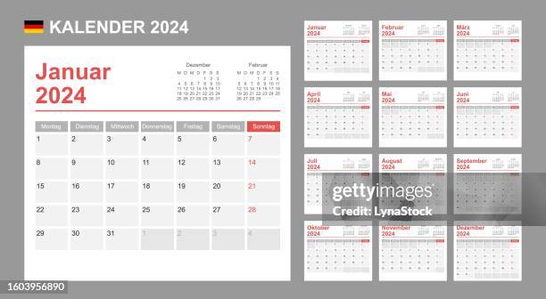 Month German German Calendar For 2024 Week Starts On Monday Simple Vector Template ...