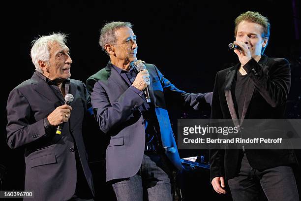 Gerard Darmon, Alain Chamfort and Benabar perform at Le Grand Rex on January 30, 2013 in Paris, France.