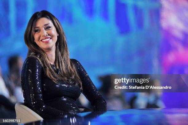 Belen Rodriguez attends 'Le Invasioni Barbariche' Italian TV Show on January 30, 2013 in Milan, Italy.