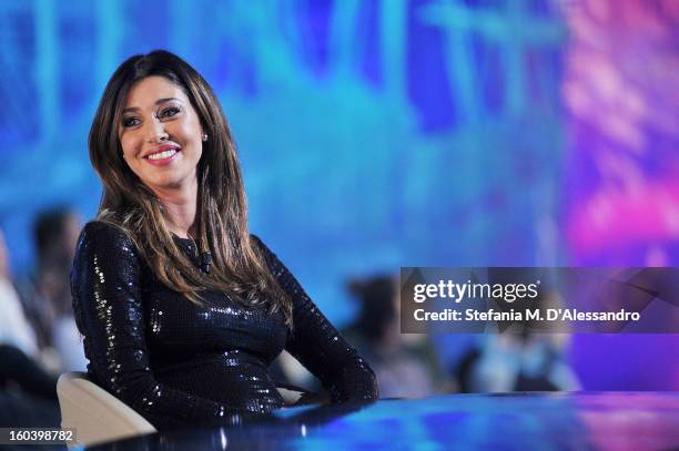 Belen Rodriguez attends 'Le Invasioni Barbariche' Italian Tv Show on January 30, 2013 in Milan, Italy.