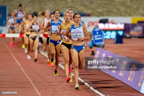 Athletes compete in Women's 3000m Steeplechase during European Athletics U20 Championships Jerusalem - Day Three on August 09, 2023 in Jerusalem,...