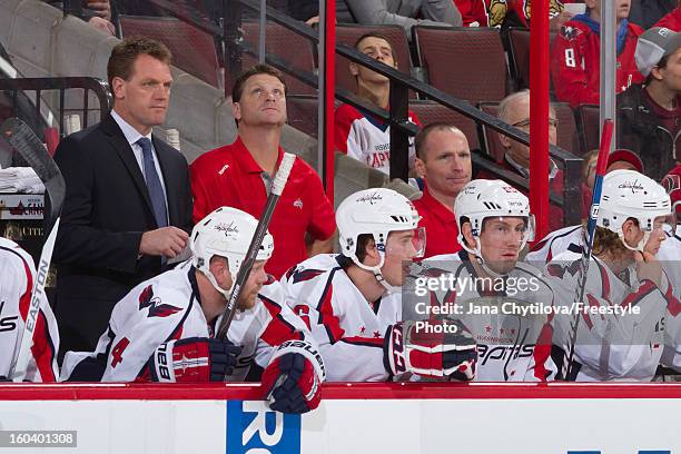 Assistant coach Calle Johansson of the Washington Capitals looks on during an NHL game against the Ottawa Senators at Scotiabank Place on January 29,...