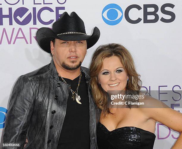 Jason Aldean and Jessica Aldean arrive at the 2013 People's Choice Awards at Nokia Theatre L.A. Live on January 9, 2013 in Los Angeles, California.
