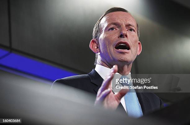 Opposition leader Tony Abbott during his address at the National Press Club on January 31, 2013 in Canberra, Australia. Prime Minister Gillard...