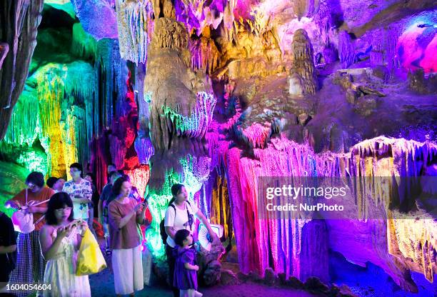 Tourists visit the Jinshui Rock Cave in Guilin, Guangxi Zhuang Autonomous region, China, Aug. 7, 2023. Jinshui Rock Cave is the world famous...