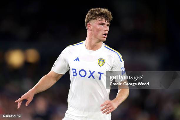 Charlie Cresswell of Leeds United looks on during the Carabao Cup First Round match between Leeds United and Shrewsbury Town at Elland Road on August...