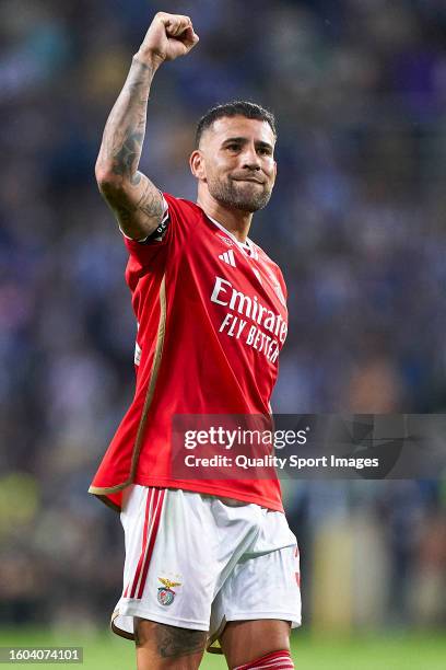 Nicolas Otamendi of SL Benfica celebrates victory after the Portuguese SuperCup match between SL Benfica and FC Porto at Estadio Municipal de Aveiro...