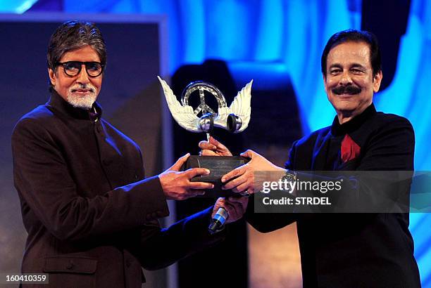 Indian Bollywood actor Amitabh Bacchan and Subrata Roy , founder and chairman of the Sahara India Pariwar during the Global Sounds of Peace concert...