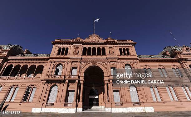 View of the front of the Casa Rosada , which is the seat of the executive branch of the Argentine government and houses the offices of presidency, in...