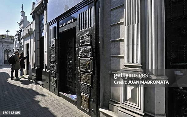 Partial view of the Recoleta cemetery and the crypt where the corpse of María Eva Duarte de Peron, Evita, rests in Buenos Aires on August 4, 2011....