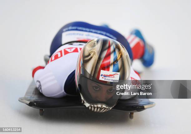 Shelley Rudman of Great Britain competes in the women's skeleton first heat of the IBSF Bob & Skeleton World Championship at Olympia Bob Run on...