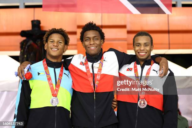 Gold medalist Nikoli Blackman of Trinidad And Tobago, Silver medalist Marvin Johnson Jr. Of Bahamas and Bronze medalist Zarek Wilson of Trinidad and...