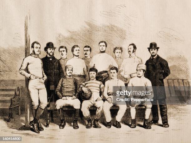 Vintage illustration of the Sheffield Football Club, the oldest of all existing clubs, pictured in the year in which they first took part in the FA...
