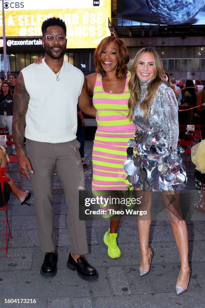 Nate Burleson, Gayle King, and Keltie Knight attend the "Superfan" Series Premiere Watch Party in Times Square on August 09, 2023 in New York City.