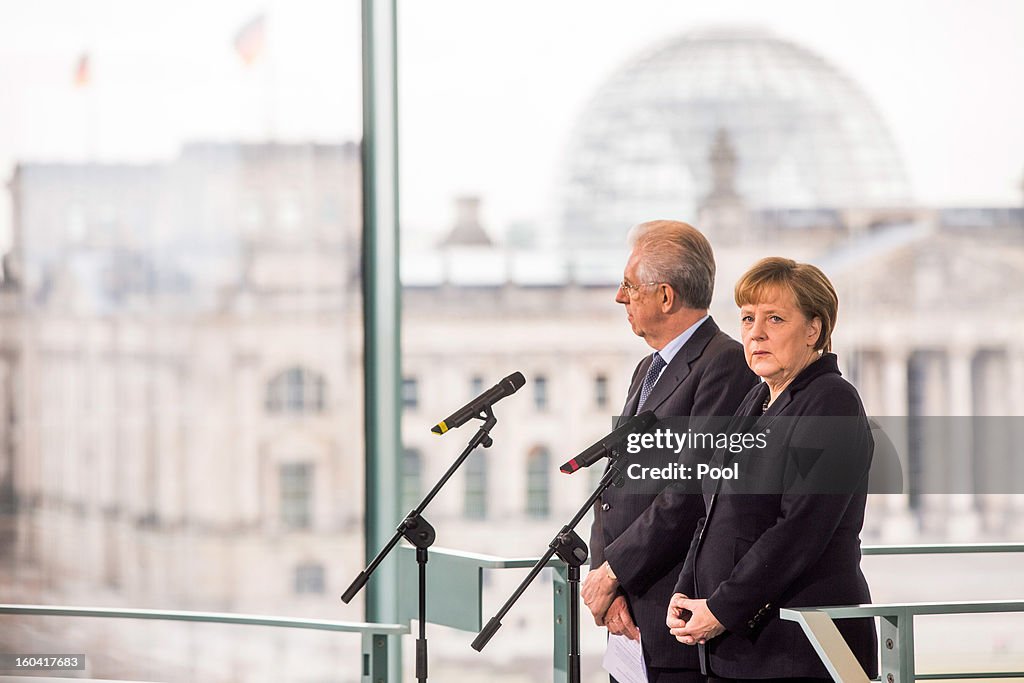 Italian Prime Minister Mario Monti Meets With Angela Merkel Ahead Of Next Week's EU Summit