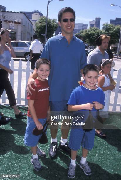 Actor Ray Romano and sons Matthew and Gregory attend the "Cats & Dogs" Westwood Premiere on June 23, 2001 at the Mann Village Theatre in Westwood,...