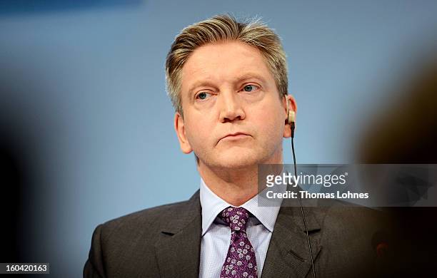 Stuart Lewis, member of the board of Deutsche Bank, attends the company's annual press conference to announce its financial results for 2012 on...