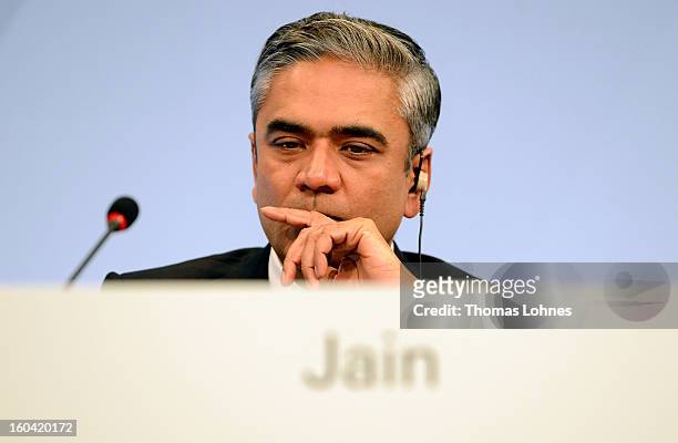Anshu Jain, Co-CEO of Deutsche Bank, attends the company's annual press conference to announce its financial results for 2012 on January 31, 2013 in...