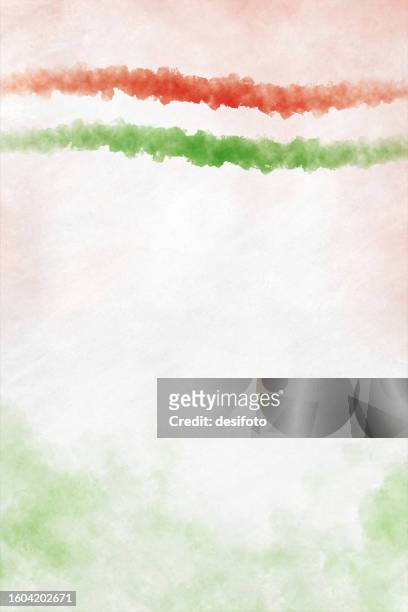 vertical shaded background with curved wavy splashes, in bright smudged orange or saffron, white and green colors smudged splattered as fog or smoke stack in spray paint as in tricolor waves, national flag of india, ireland - italian flag stock illustrations