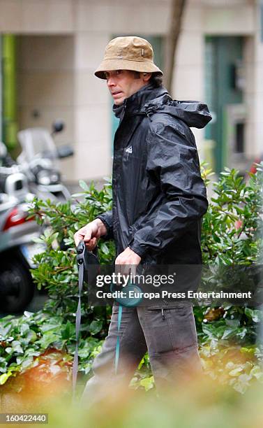 Spanish bullfighter Sebastian Palomo Danko is seen going for a walk with his pet dog on January 30, 2013 in Madrid, Spain.