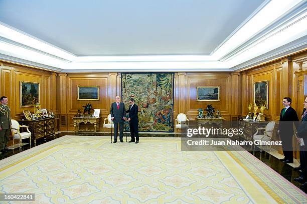 King Juan Carlos of Spain attends an audience with President of the Catalonian regional government Artur Mas at Zarzuela Palace on January 31, 2013...