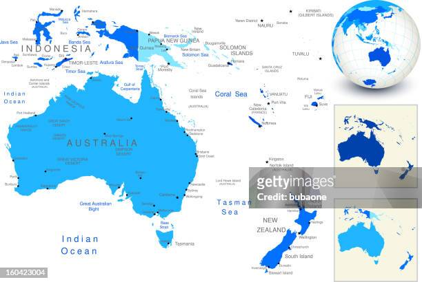 stockillustraties, clipart, cartoons en iconen met australia map with blue globe and country outlines - indonesia map
