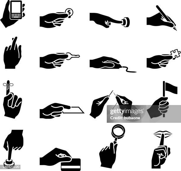 using your hands black and white vector icon set - string around finger vector stock illustrations