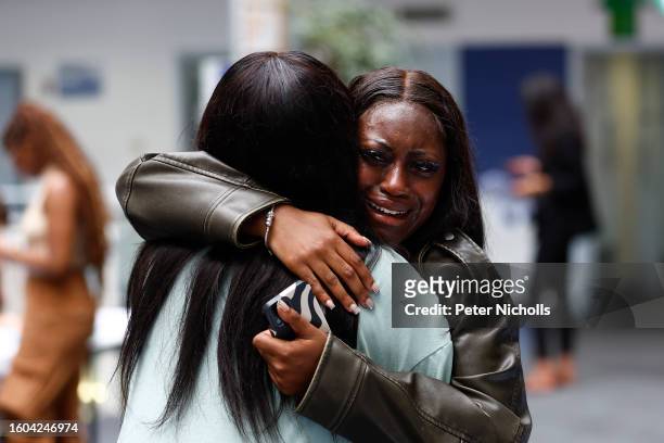 Student Danielle Owusu Ansah celebrates her A-Level results at City of London Academy on August 17, 2023 in London, England. Due to a change in the...